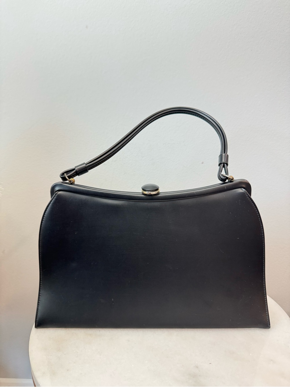 Vintage Theodor Classic Black Leather Top-Handle Satchel